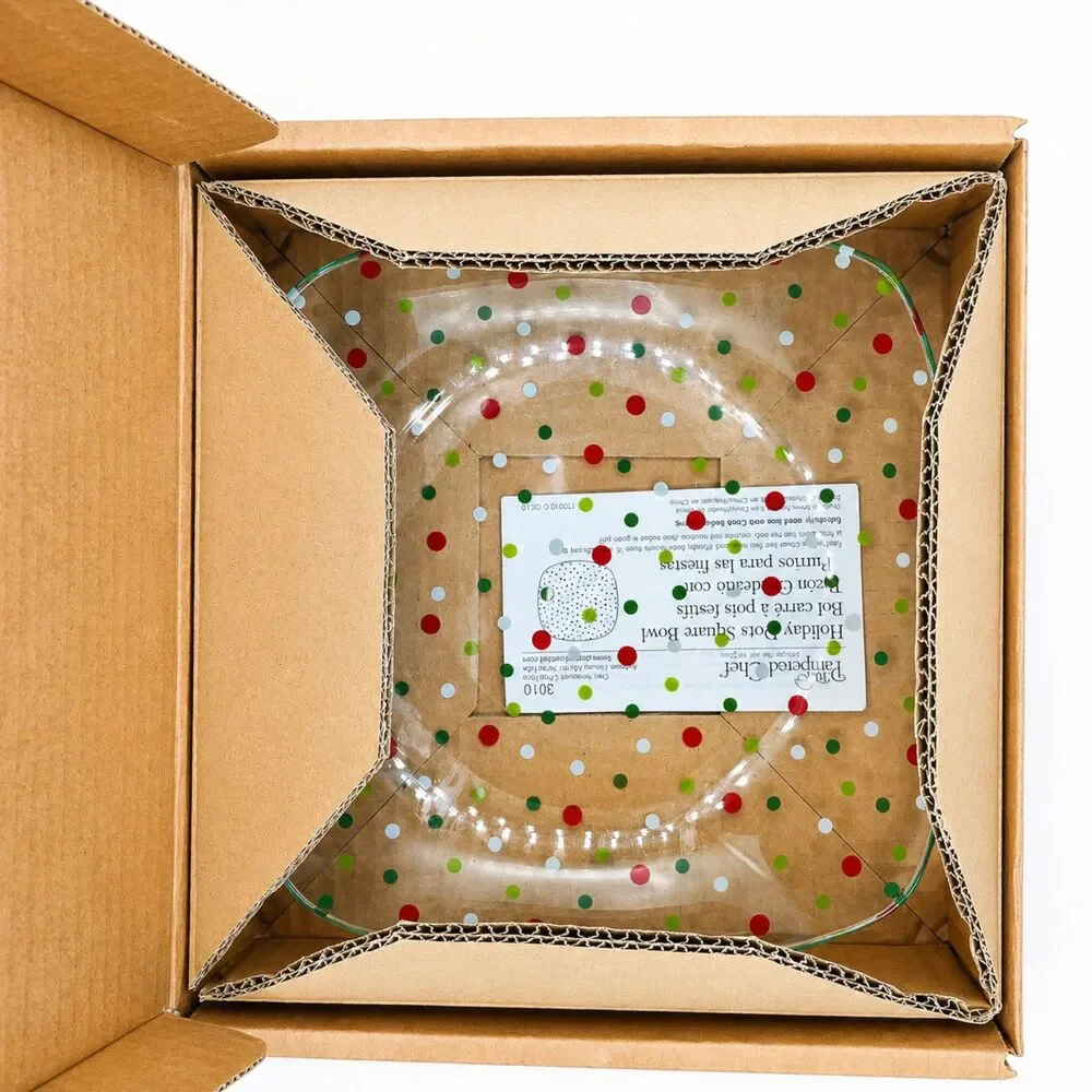 Pampered Chef Holiday Dots Square Bowl 9.75